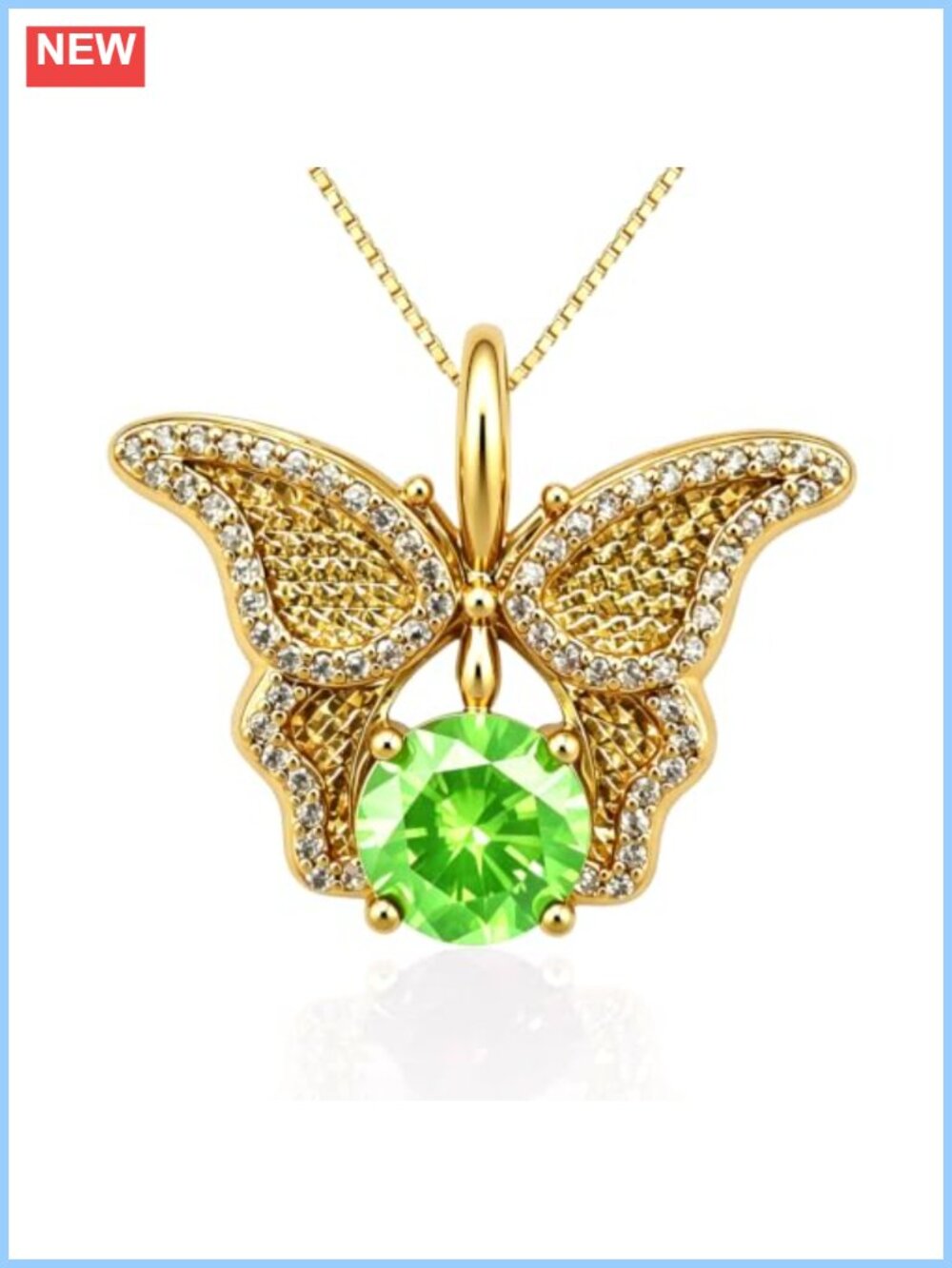 18K Gold Plated Butterfly Pendant Necklace Filigree Cubic Zirconia